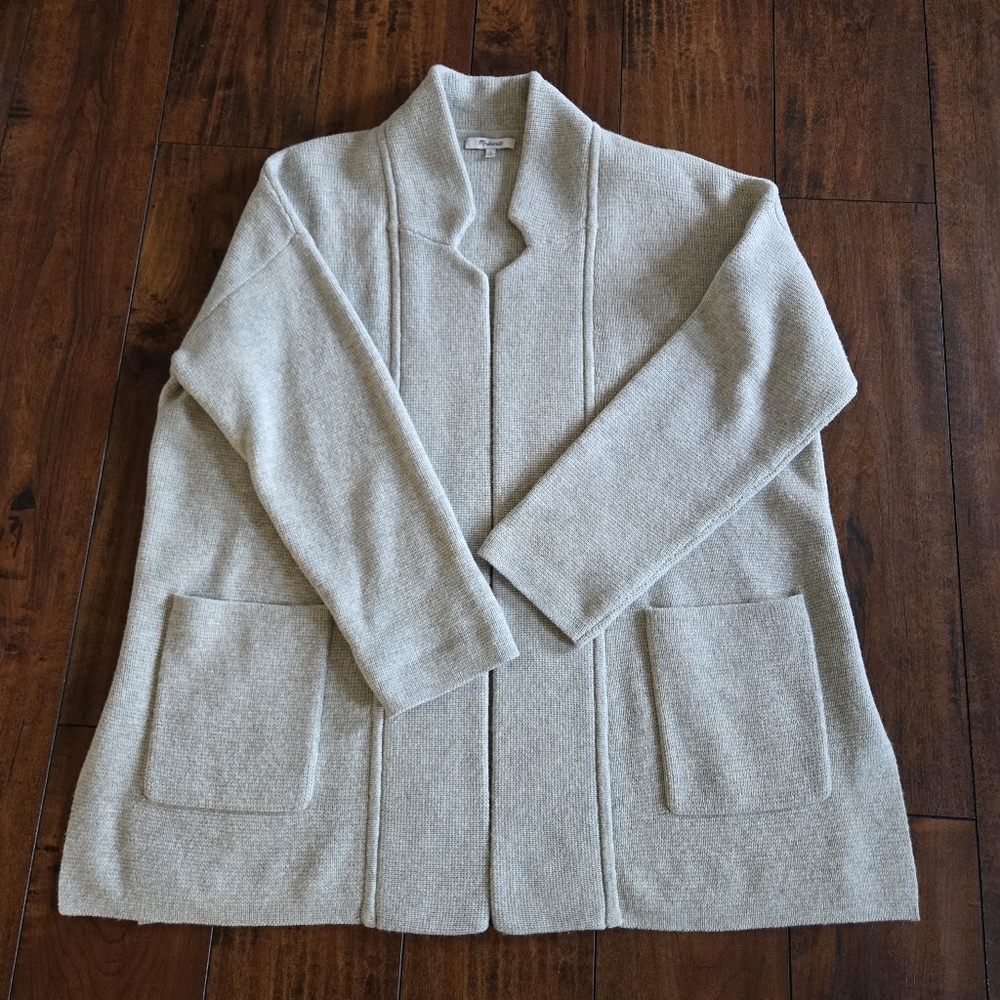 Madewell Spencer Sweater Coat Women Gray Cardigan Wool Open Front Pockets Large - Picture 7 of 13